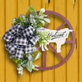 thumbnail image 6 of Suncoda Christmas Wreath, Cow Wheel Wreath Welcome Decorative Pendant Outdoor Courtyard Welcome Wooden Plaque Wreath Hanging, Christmas Ornament, 6 of 8
