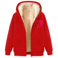 thumbnail image 3 of BiZtdJrK Womens Zip Up Sweatshirt Warm Fleece Lined Hoodies Jackets 2025 Fall Fashion Heart Printed Hooded Coat with Pockets Going Out Tops Sales Today Red 3XL, 3 of 5