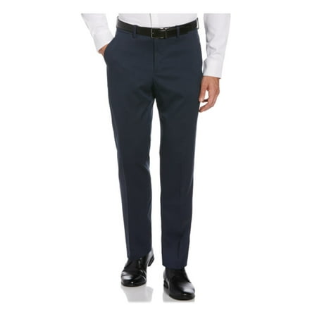 PERRY ELLIS PORTFOLIO Mens Navy Flat Front, Tapered, Patterned Classic Fit Performance Stretch Pants W29\L32
