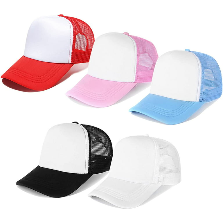 Yirtree Unisex Sublimation Mesh Baseball Hat Adjustable Plain Blank  Baseball Cap Colored DIY Trucker Dad Sun Hat for Sports