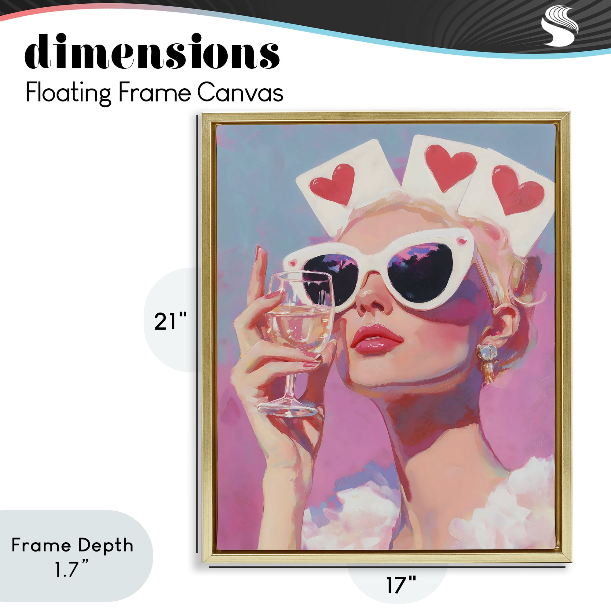 Stupell Industries Queen of Hearts Retro Glam Gold Framed Floater Canvas Wall Art, design by The Prints Vibe