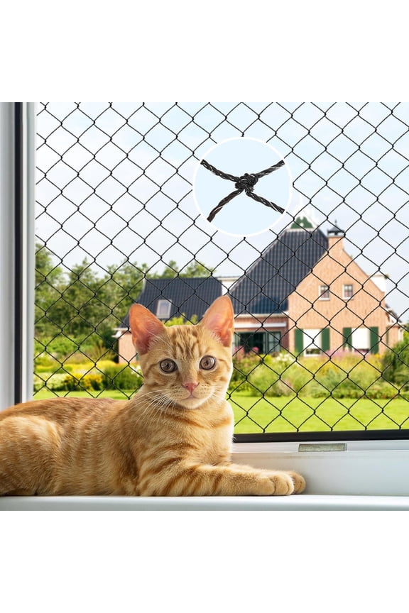 Cat Balcony Rail Net Anti-Fall Netting for Pets Mesh Fence, Steel Wire Reinforced Cat Net for Balcony, Windows, Stair and Patio, Black Nylon, 10 x 13ft