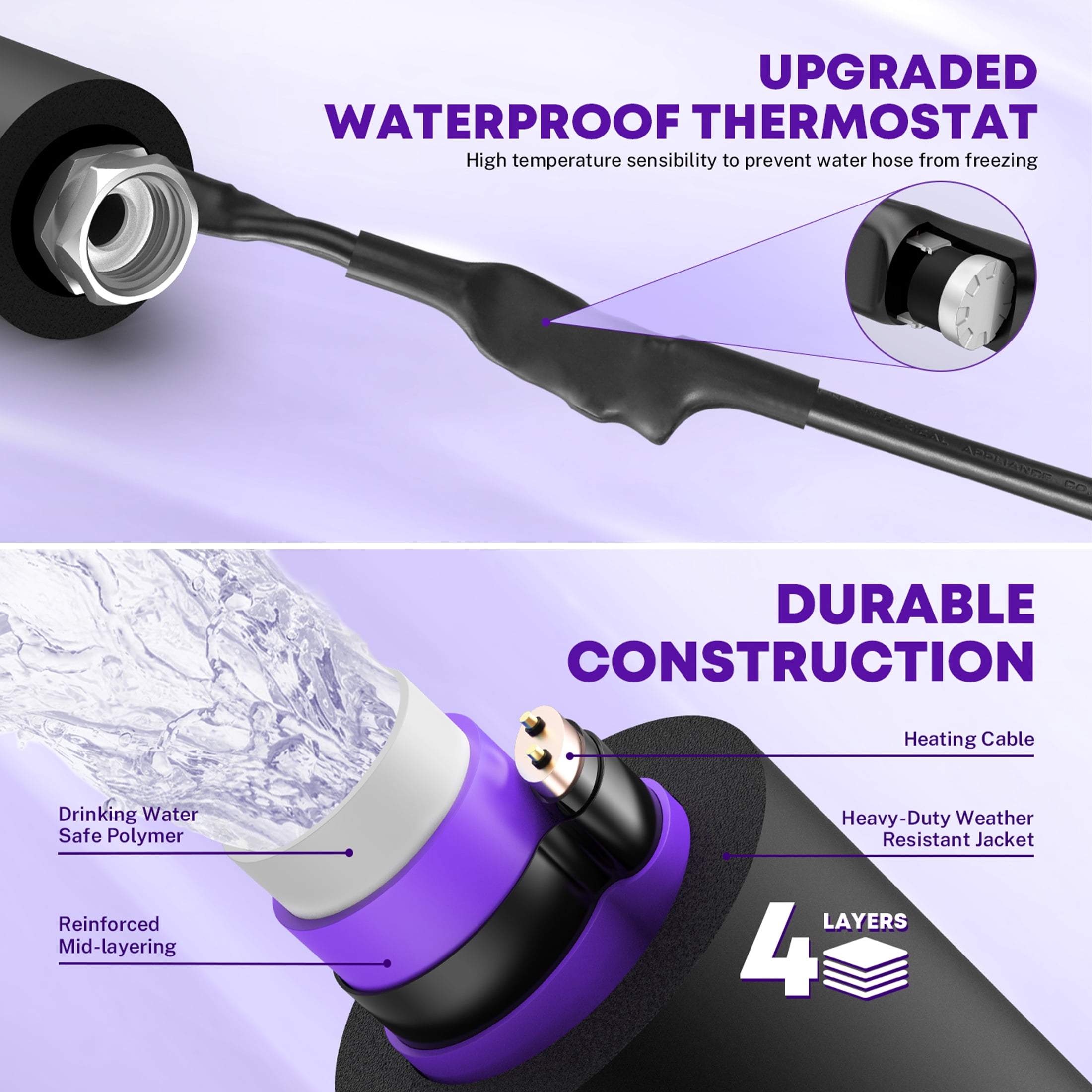 Kohree 25 FT Heated Water Hose with Storage Bag for RV,Drinking Water Hose Antifreeze to -40℉ for Trailer,Truck,Garden-(Purple)