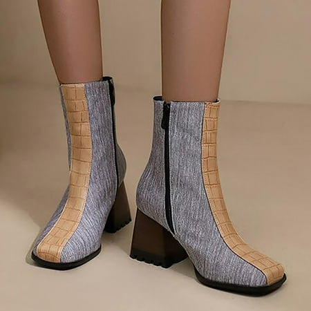 

Akiihool Work Boots for Women Women s Boots Lace up Mid Calf Lug Sole Ankle Booties Shoes (Grey 9)