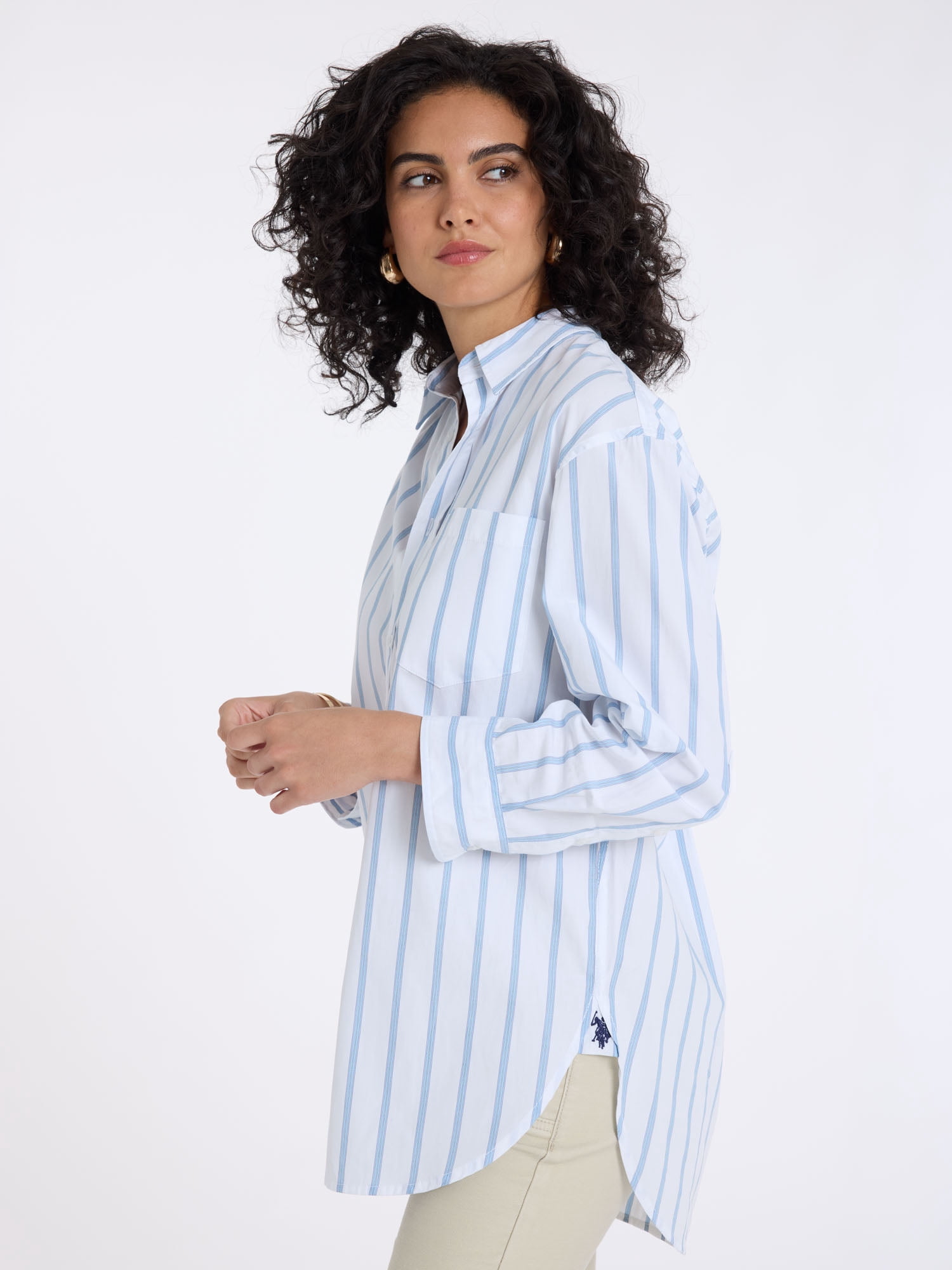 U.S. Polo Assn. Women's Relaxed Long Sleeve Stripe Button Down Shirt, Sizes XS-XL