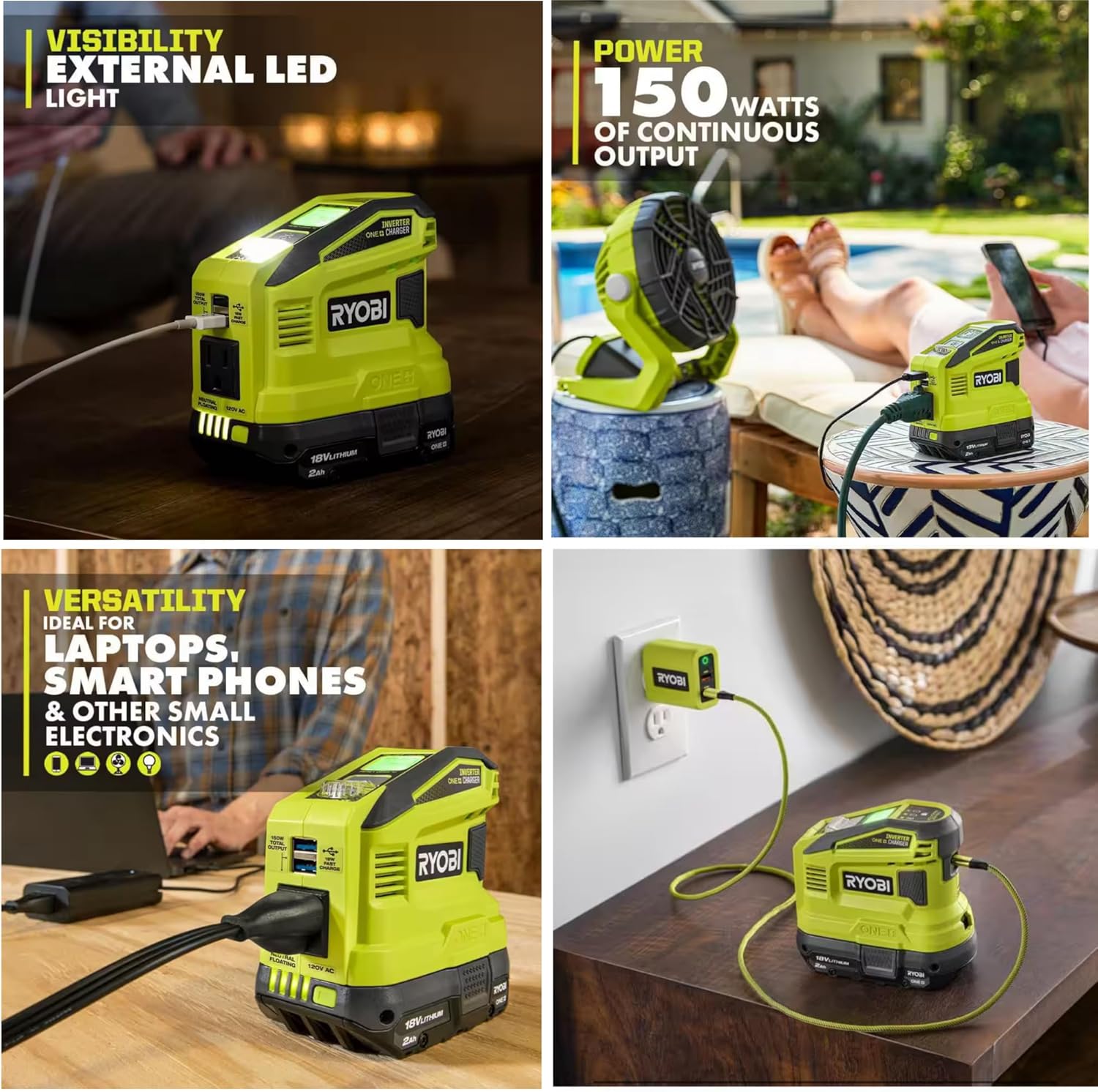 Ultimate Portable Power Bundle with Ryobi 150W Battery Source, Solar Panel, and 16" BUHO Tool Bag - Reliable Power Anywhere, Anytime