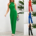 thumbnail image 5 of Bows Halters Jumpsuits for Women Loose Casual Sleeveless Stretchy Wide Leg Rompers, 5 of 9