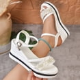 thumbnail image 2 of HomeDM Women's Wedge Platform Sandals Open Toe Buckle Ankle Strap Dressy Comfortable Summer Beach Sandals, White Size 7.5, 2 of 9