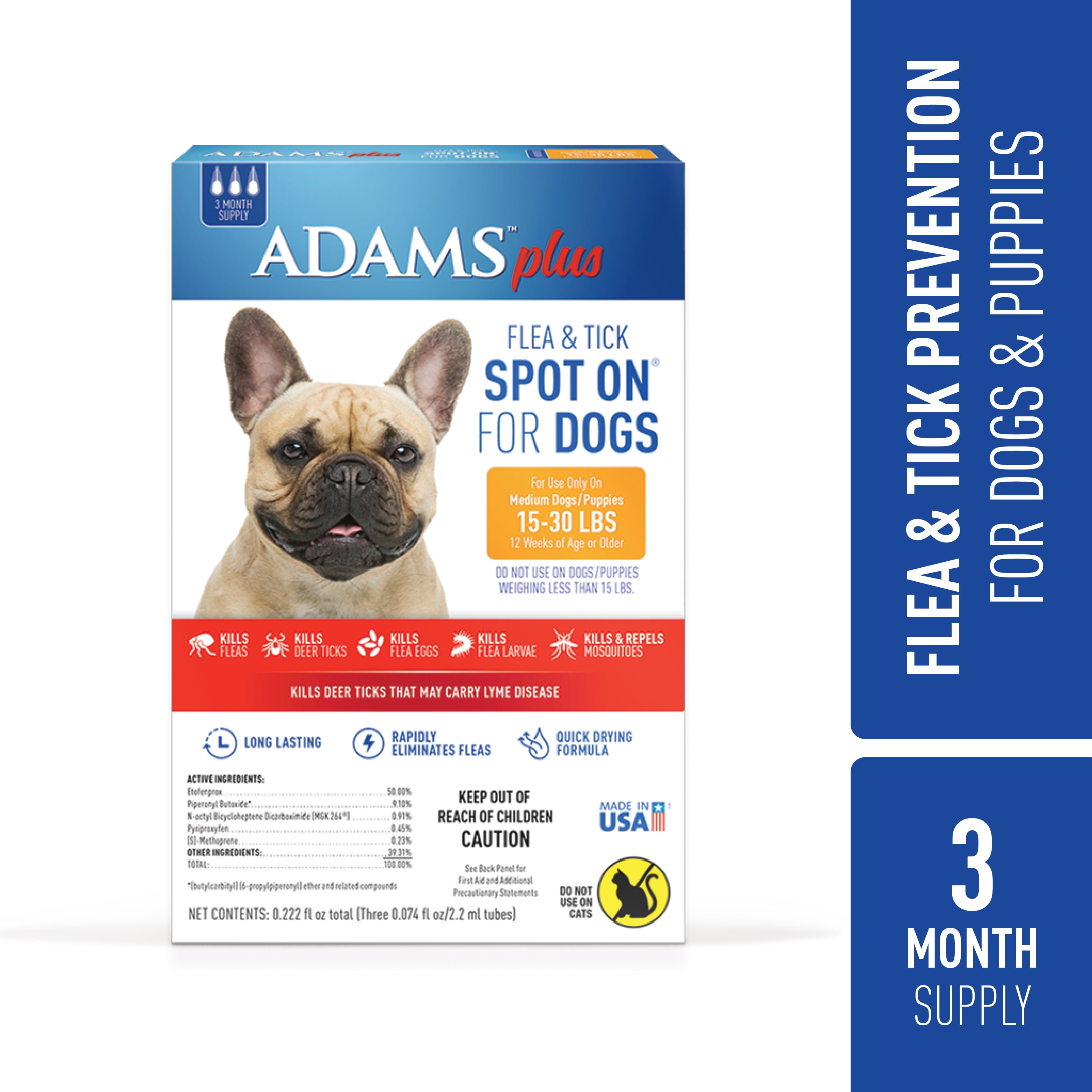 Adams Plus Flea and Tick Control for Dogs Spot On Topical Medium Dogs 1530 Pounds, 3 Month