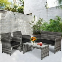 Gymax 4PCS Patio Outdoor Rattan Conversation Furniture Set w/ Black Cushion