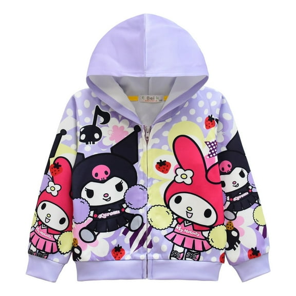 Kuromi Zip-Up Hoodie for Girls - Cute Anime Sweatshirt with Hood - Lightweight Long Sleeve Jacket for Kids 3-14 Years