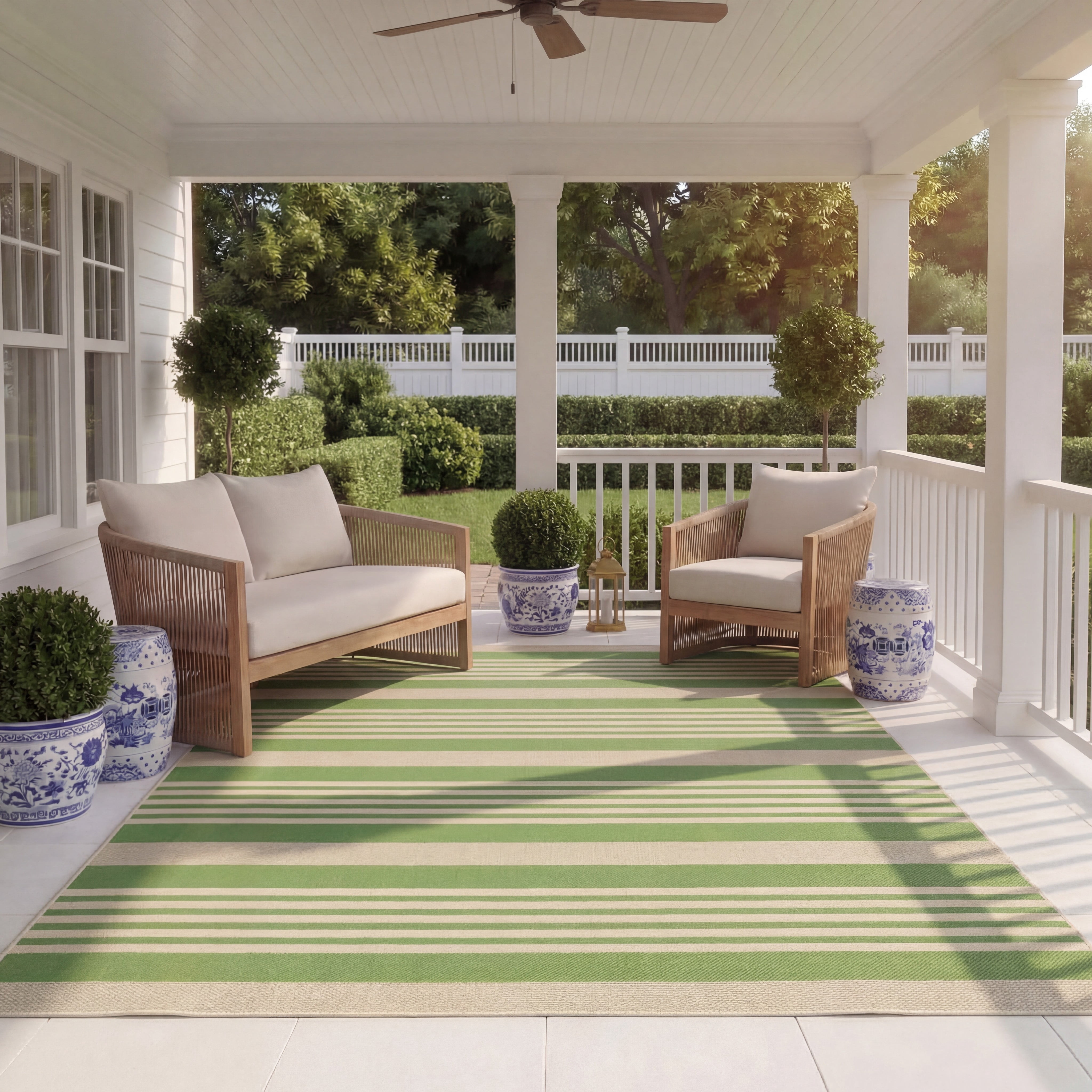 Safavieh Courtyard Caroline Striped Indoor/Outdoor Area Rug, Green/Beige, 8' x 10'