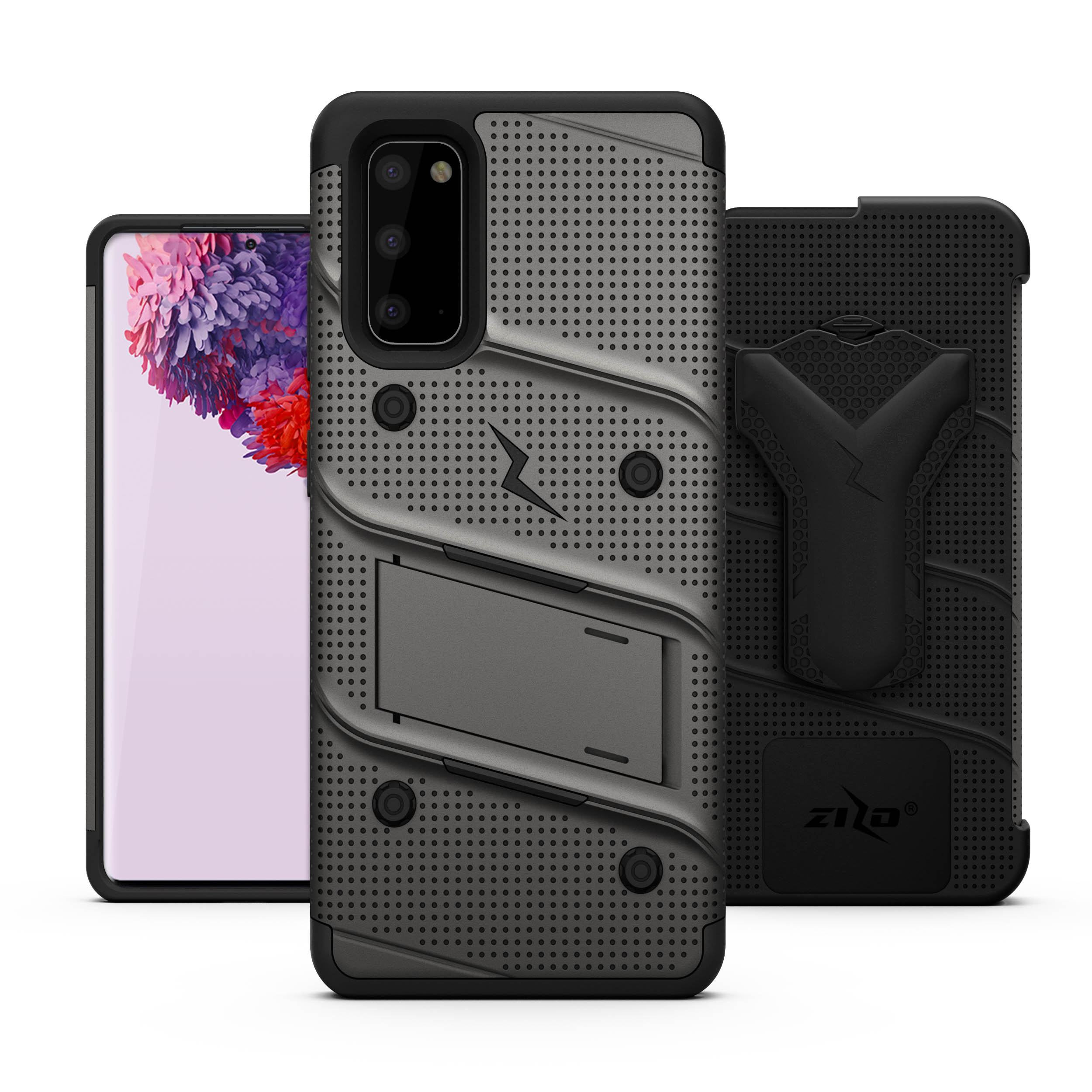 ZIZO BOLT Series for Galaxy S20 Case with Kickstand Holster Lanyard - Gun Metal Gray