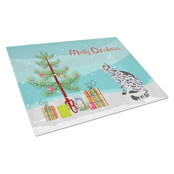 Carolines Treasures CK4791LCB Serengeti Cat Merry Christmas Glass Cutting Board Large, 12H x 16W, multicolor