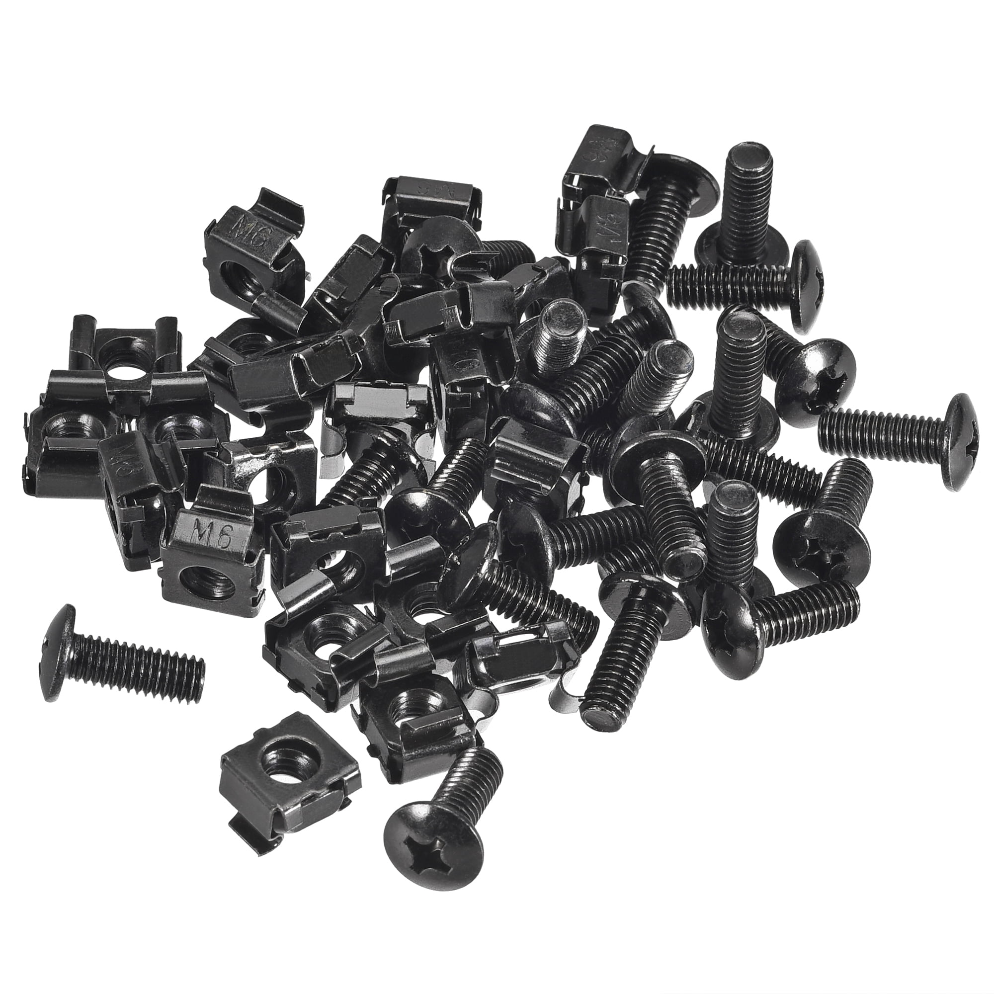Unique Bargains M6x19mm Cage Nuts and Screws Carbon Steel for Rack Mount Server Shelve Furniture Set of 50