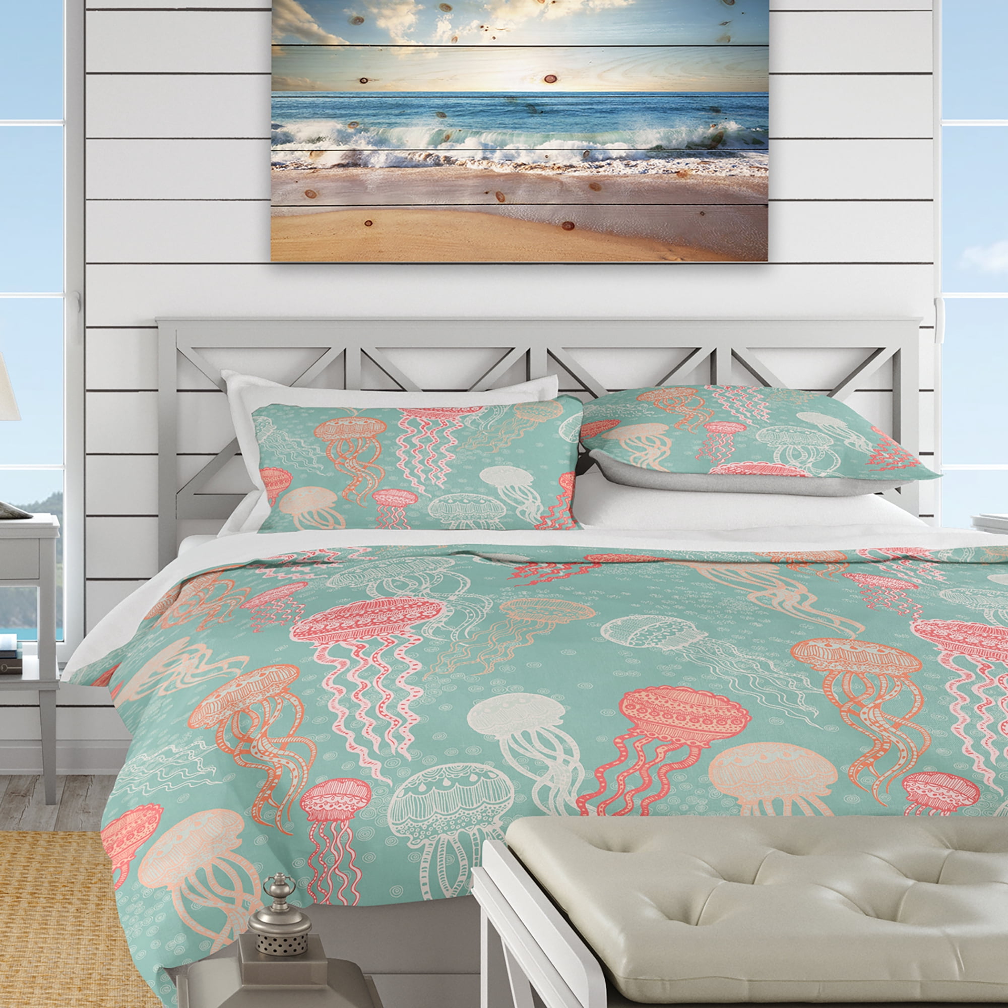 Designart 'Jellyfish Pattern' Nautical & Coastal Duvet Cover Set