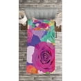 thumbnail image 3 of Ambesonne Art Quilted Bedspread Set 2 Pcs, Floral Arrangement Roses, Twin Size, Magenta Turquoise, 3 of 3