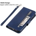 thumbnail image 5 of Wallet Case for iPhone 6 iPhone 6S, 5 Card Slots Magnetic Closure Zipper Pocket Handbag PU Leather Flip Case with Wrist Strap TPU Kickstand Cover for iPhone 6/6S - Blue, 5 of 14