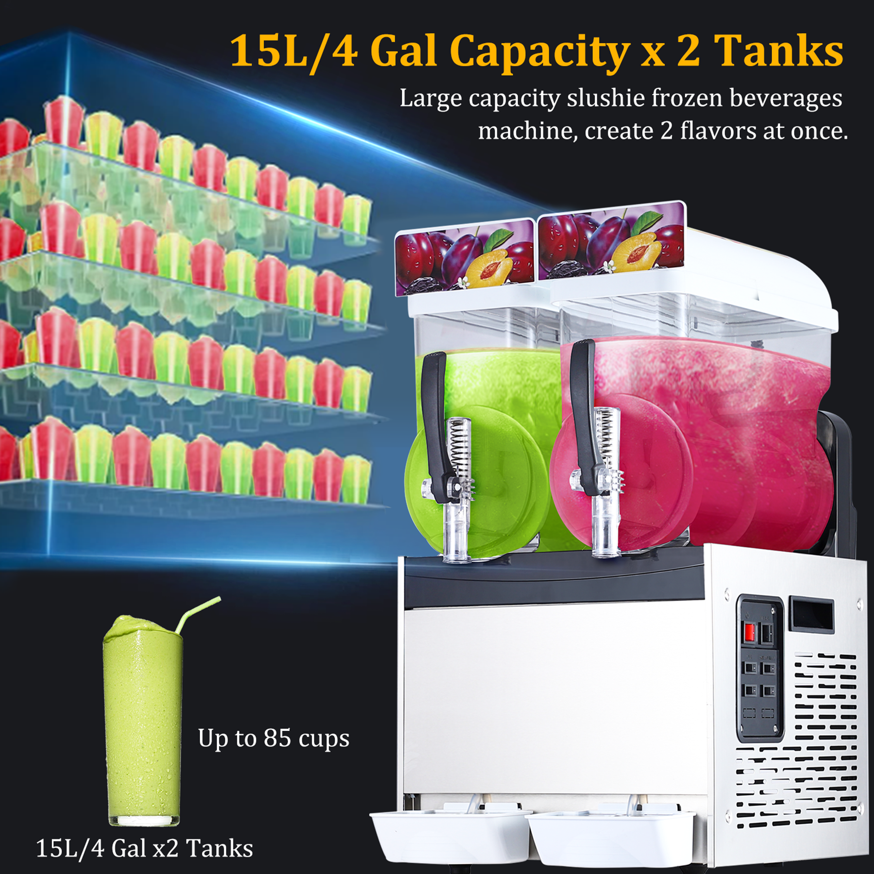 Aoile 2-Tank Commercial Slushy Machine 7.9 Gal, 700W Stainless Steel Frozen Drink Margarita Smoothie Maker