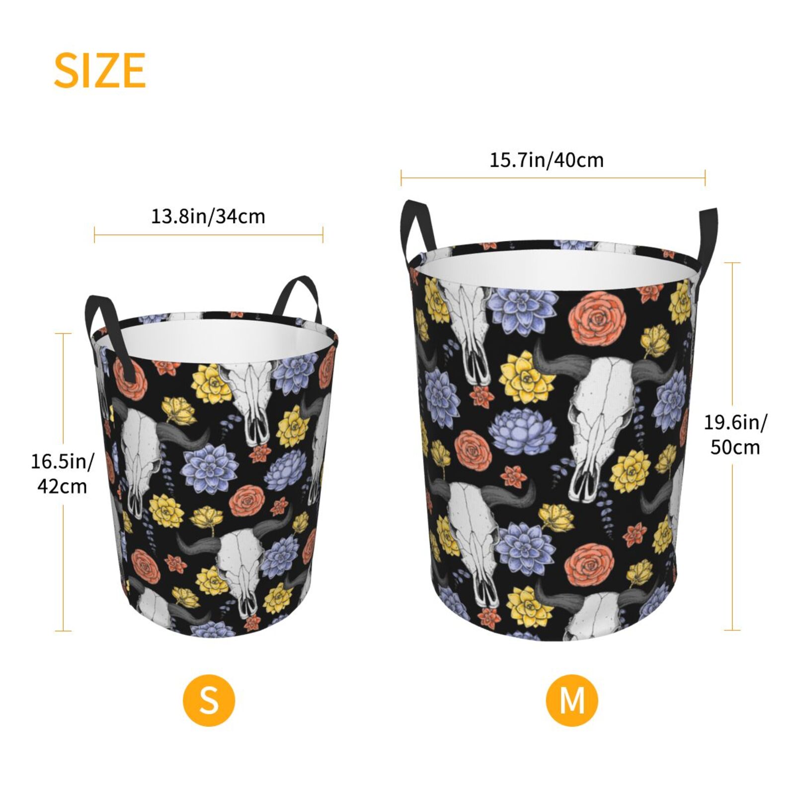 Large Laundry Basket with Handles - Buffalo Skull flowers Exotic Kids Baby Dirty Clothes Laundry Hamper for Bedroom Aesthetic