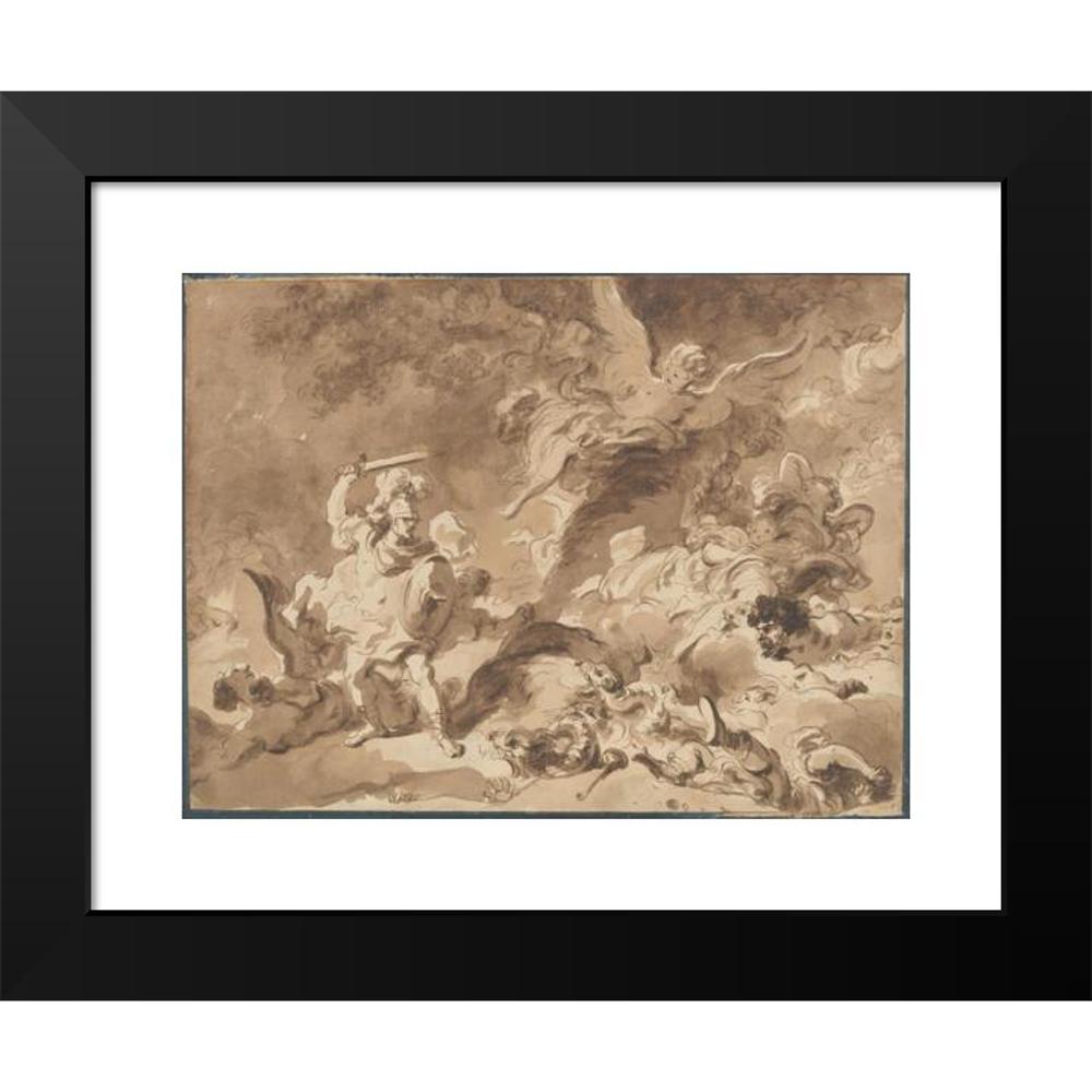 Jean-Honoré Fragonard 18x14 Black Modern Framed Museum Art Print Titled - Rinaldo in the Enchanted Forest (ca. 1763)