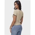 thumbnail image 2 of Women Summer Short Sleeve Shirts Crewneck Striped Color Block T Shirts Slim Fit Basic Tee Tops, 2 of 6