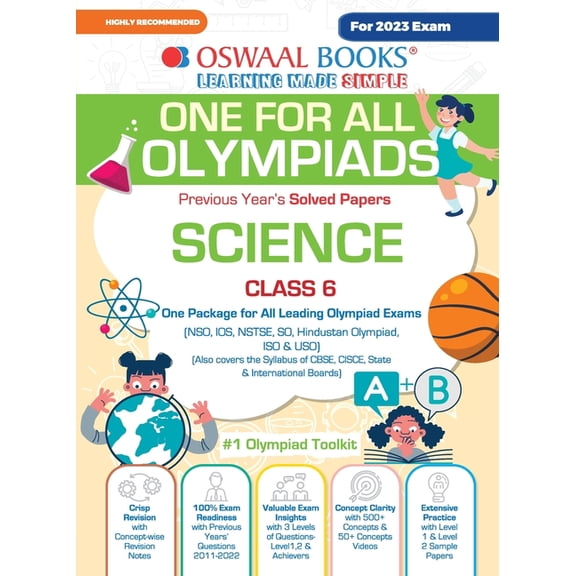 Oswaal One For All Olympiad Previous Years' Solved Papers, Class-6 Science Book (For 2023 Exam), (Paperback)