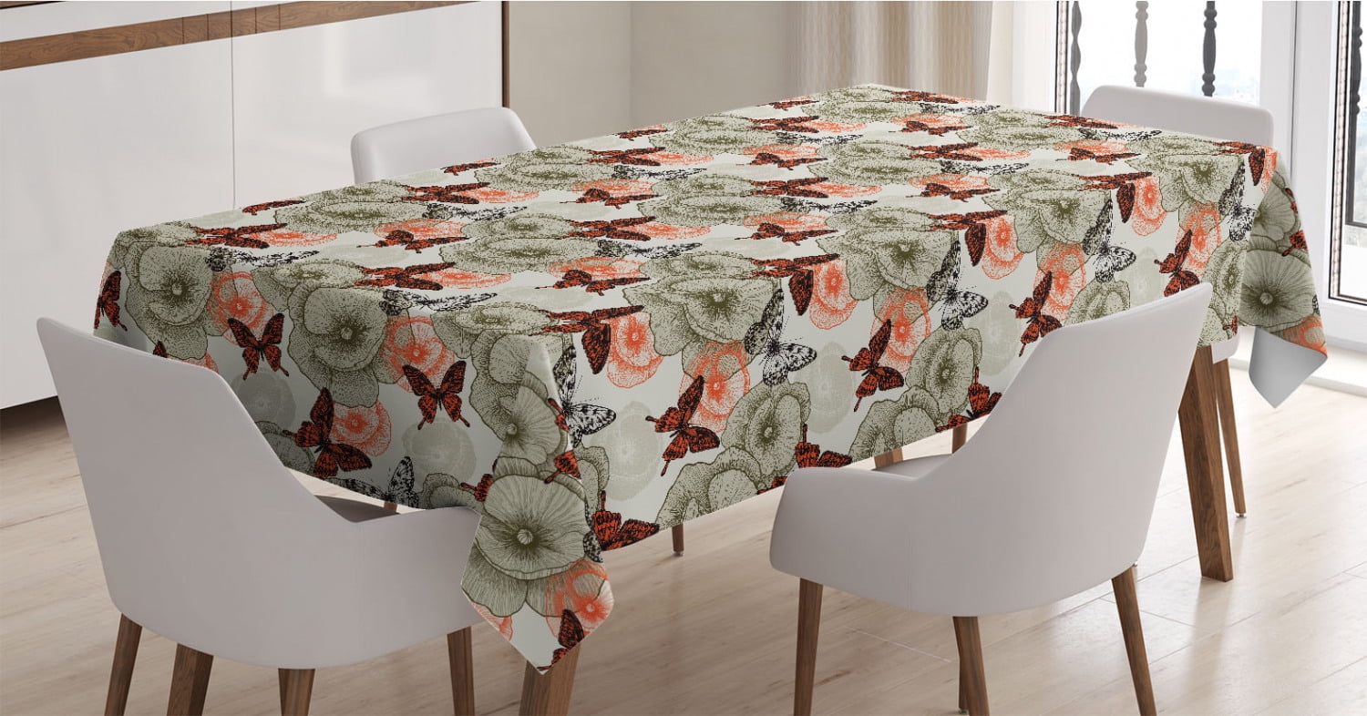 Rectangle Satin Table Cover Accent for Dining Room and Kitchen Ambesonne Watercolor Tablecloth Multicolor Hand Drawn Dogrose and Mushrooms Autumn Leaves Berries Amantias Nature Inspired 60 X 90
