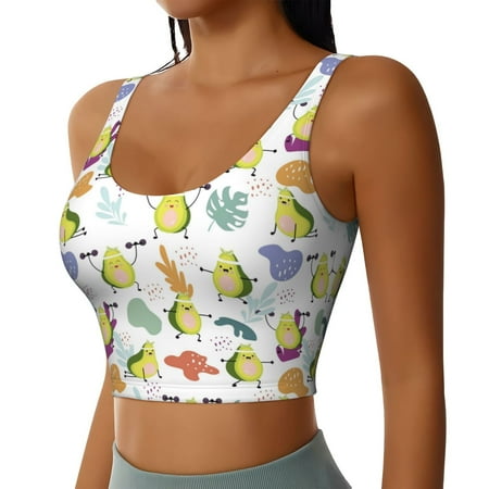 Haiem Orange Green Avocado Pattern Womens Sports Bra - U Neck Padded Low Impact Yoga Bra Workout Crop Top Gym Moisture-Wicking Workout Vest -Medium