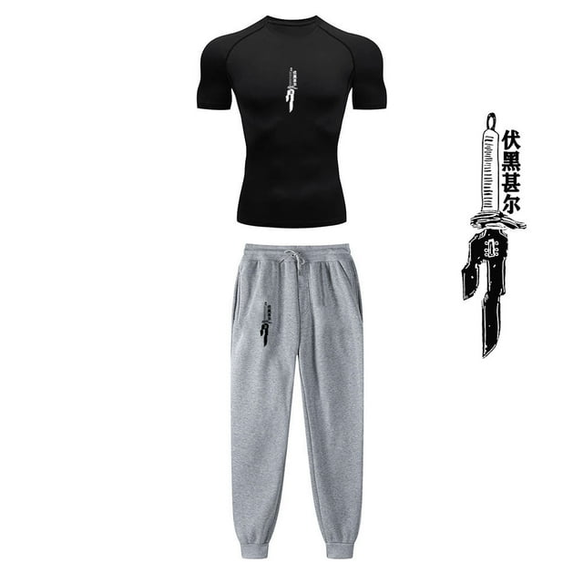 Anime Jujutsu Kaisen Compression Set Performance GYM Set Men‘s Athletic Workout Quick Dry Shirts+Sweatpants Unisex Sportwear