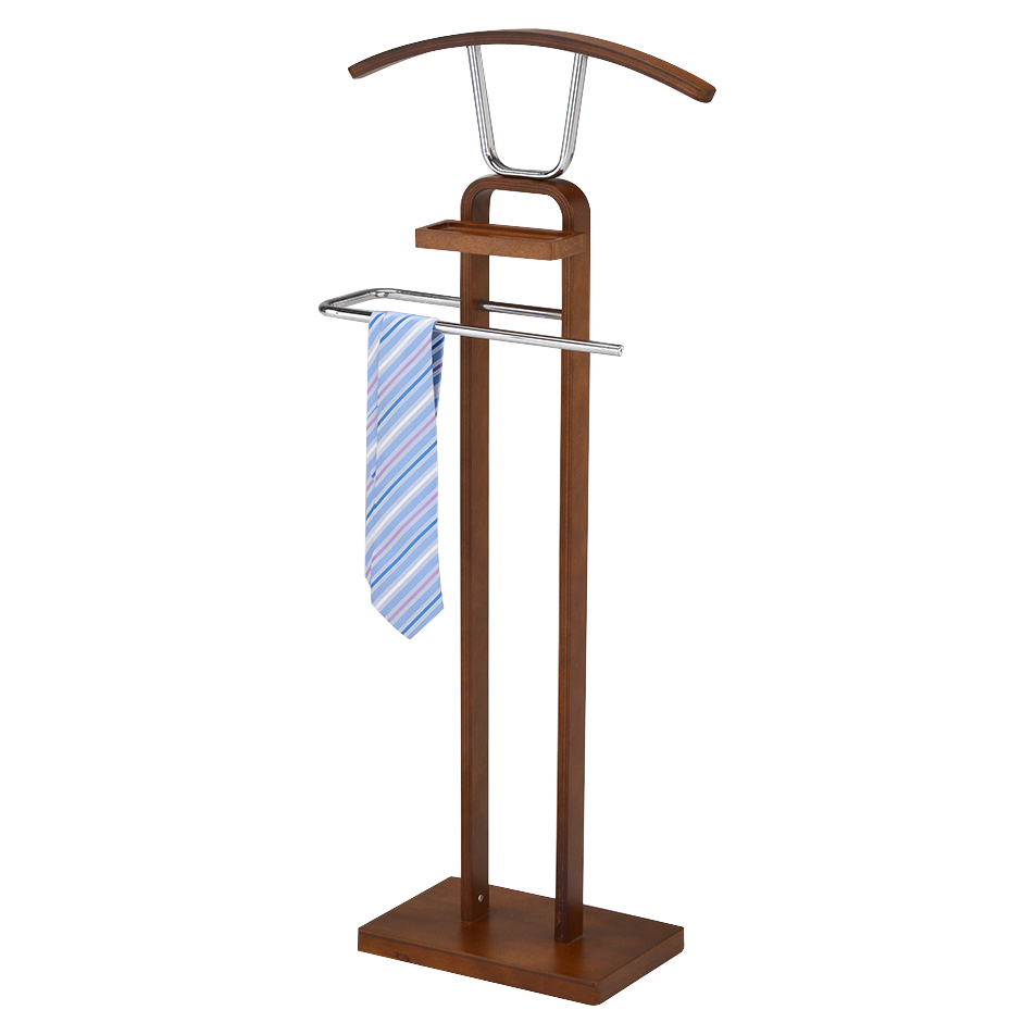 Walnut & Chrome Wood & Metal Coat & Hat Suit Valet Stand Organizer Rack