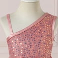 thumbnail image 6 of Gytharion 3Y-10Y Toddler Girls Princess Dresses Fashion Cute Solid Color Sequins Sundress One-shoulder Sleeve With Belt Princess Evening Dress, 6 of 8