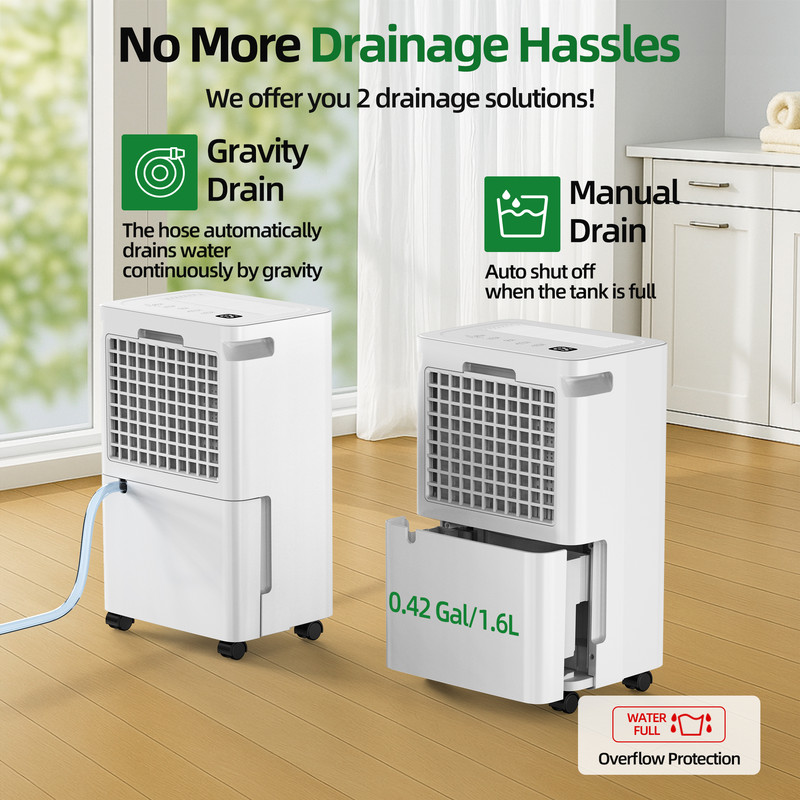 30 pt. 2,000 sq. ft. Dehumidifier in White with Drain Hose, 0.42 Gal. Bucket, 41dB for Bedroom, Cloth Drying, Child Lock