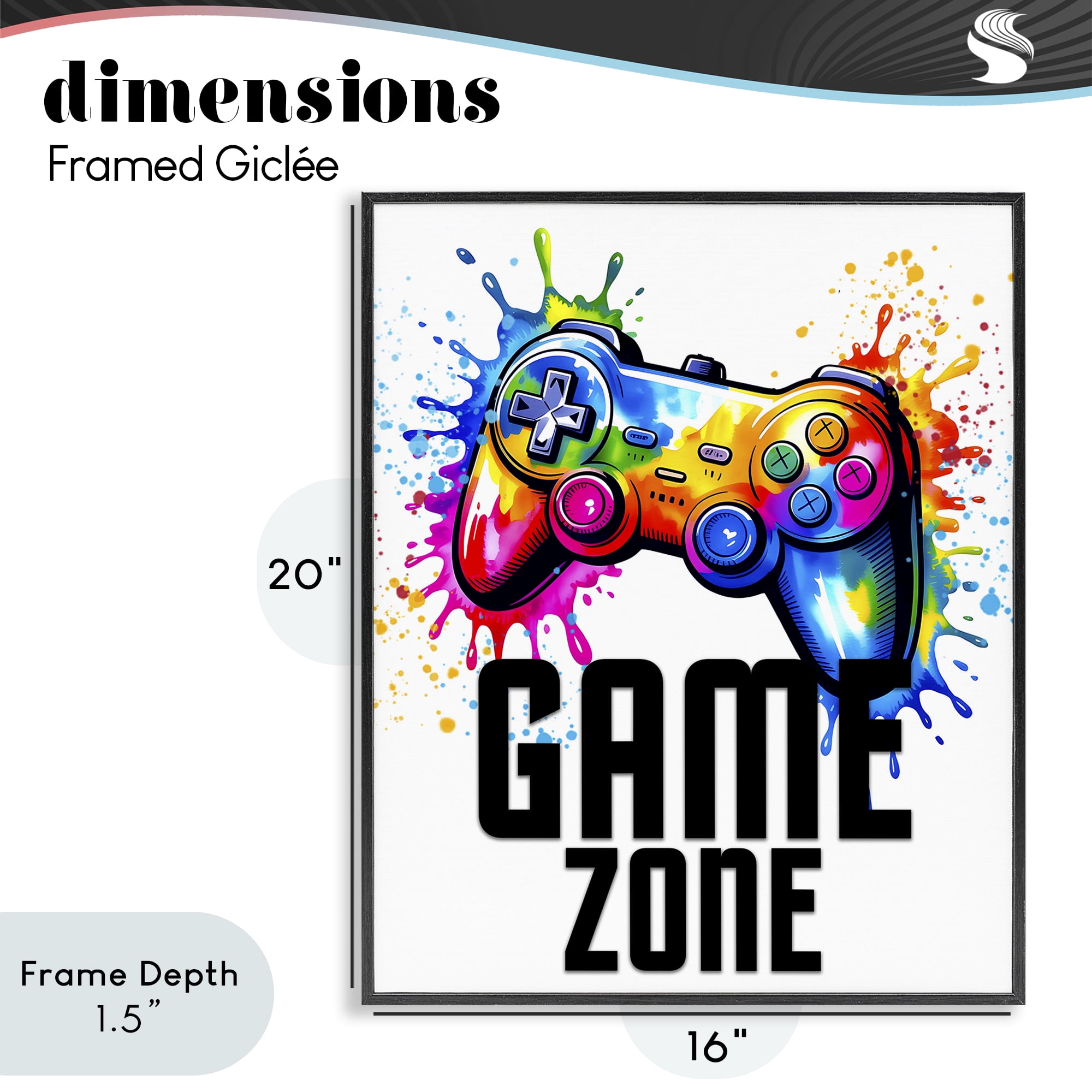 Stupell Industries Game Zone Bright Splash Black Framed Giclee Art, design by Kim Allen