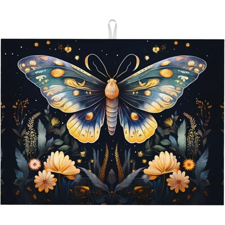 

PRIYAL Butterfly Dish Drying Mat for Kitchen Countertop Drying Mat 18x24 Inch Night Flower Absorbent Dish Drainer Mats for Under Rack Dish Drying Pad for Home Coffee Bar Decor