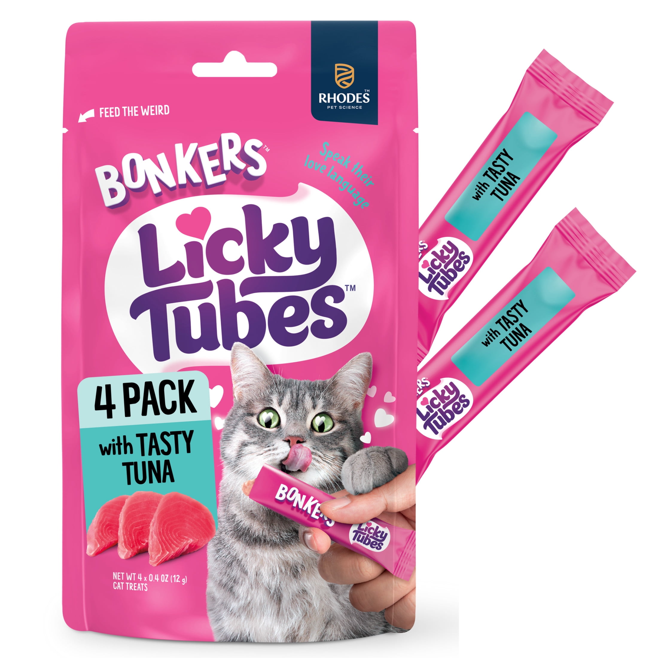 (12 pack) BONKERS Licky Tubes Tuna Flavored Wet Lickable Treats for Cats, 4 Pack