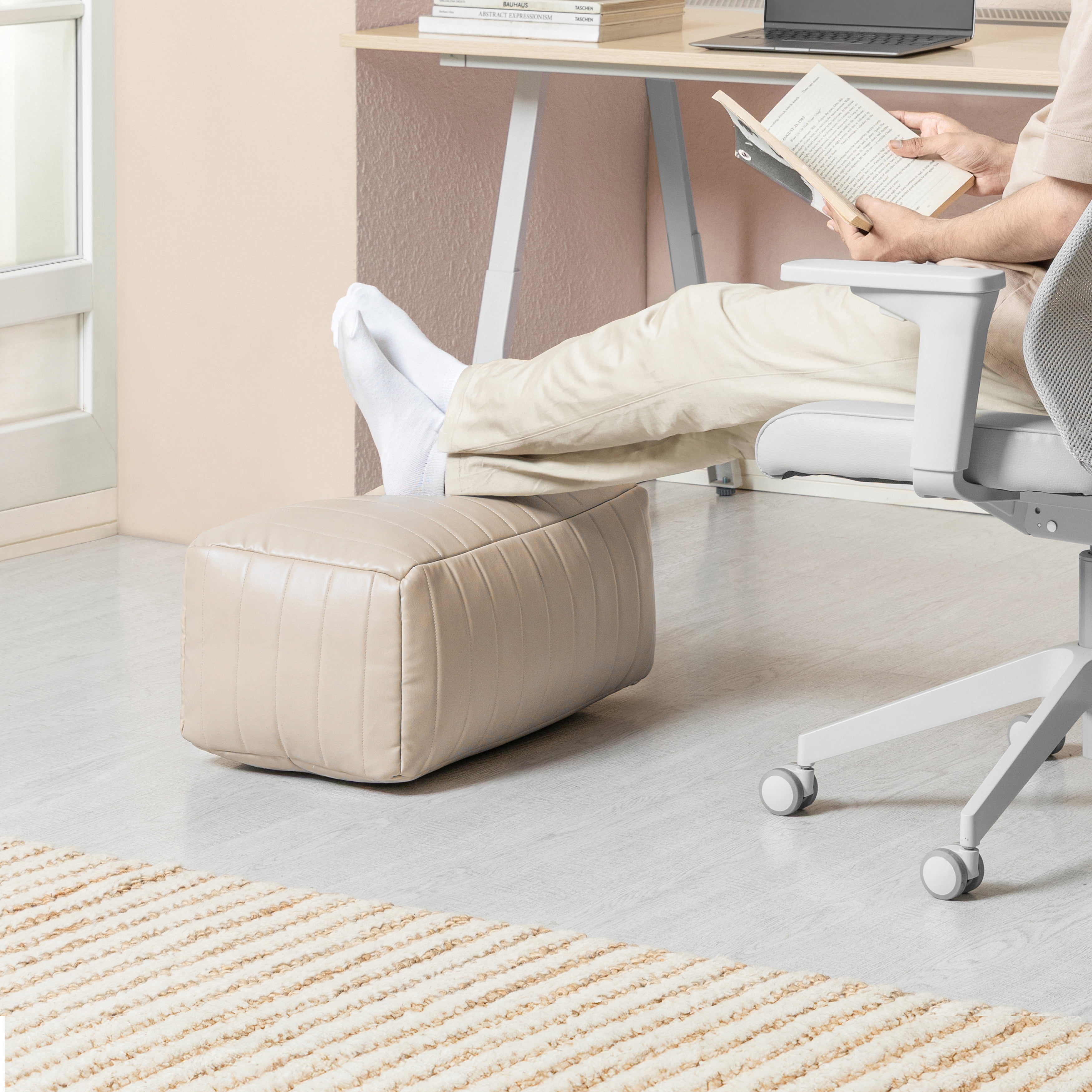 Anji Mountain 100% Handmade & Handcrafted Comfortable Home Décor Pouf Ottoman Footrest For Living Room, Bedroom, Nursery, Kidsroom, Patio Furniture - (22" x 12" x 10" - Cream)