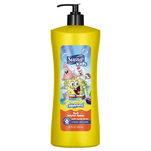 Suave Kids SpongeBob 3-in-1 Shampoo, Conditioner & Body Wash, JellyFish Splash, 28 FL OZ Pump