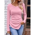 thumbnail image 3 of Womens Long Sleeve Shirts V Neck Ribbed Knit Slim Fit Light-Weight Sweater Fall Dressy Casual Tops Pink XXL, 3 of 6