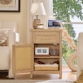 thumbnail image 5 of LEYAOYAO Small Rattan Nightstand Set of 2 with Type-C Charging, Drawer & Adjustable Shelf, Natural Oak for Bedroom, Small Space, 5 of 11