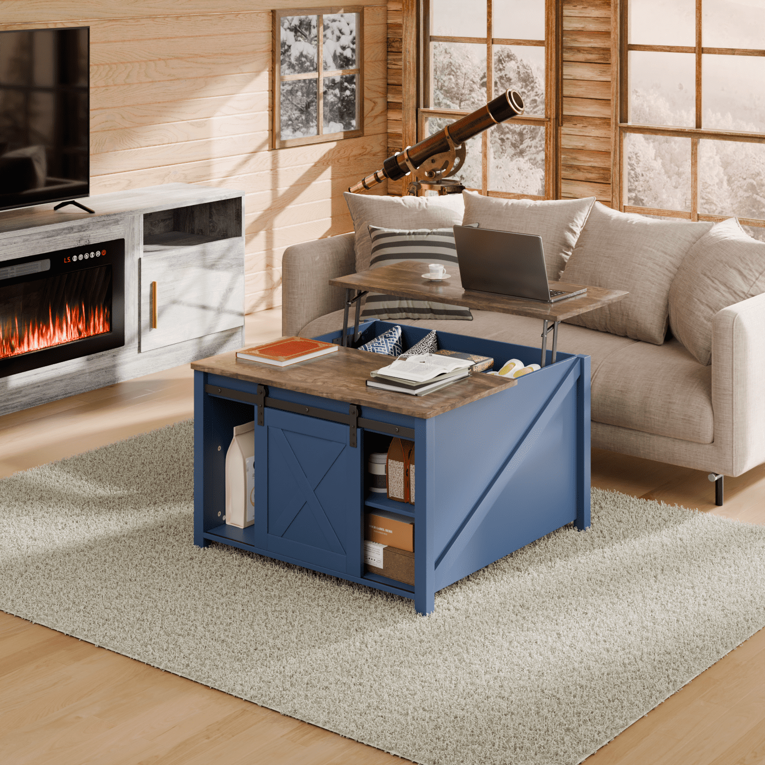 Waleaf Wooden Convertible Coffee Table, Lift Top Coffee Table with Large Hidden Storage Shelf for Living Room