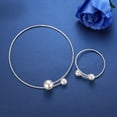 thumbnail image 3 of Yesbay 2Pcs/Set Women Elegant Jewelry Set Shiny Rhinestones Faux Pearls Adjustable Open Collar Necklace Bangle Set, 3 of 8