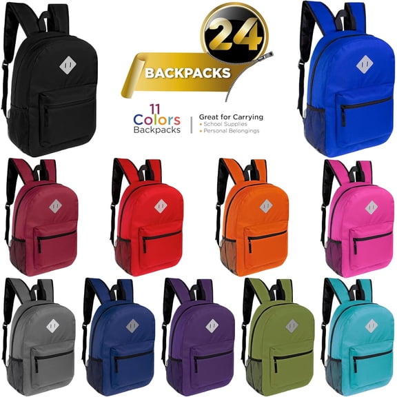 17" Wholesale Diamond Patch Backpack in 11 Assorted Colors - Bulk Case of 24 Bookbags