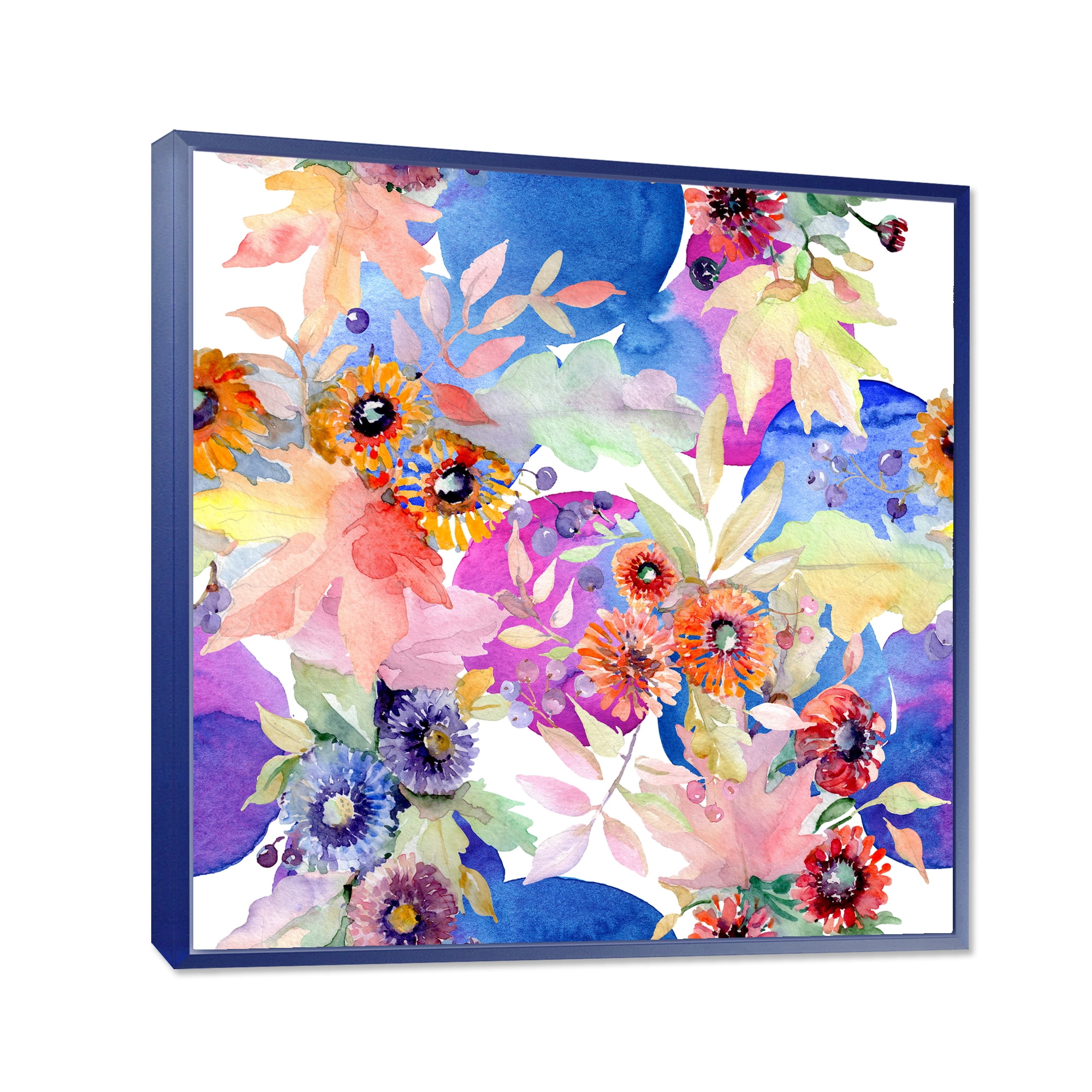 Designart 'Wildflowers and Vibrant Wild Spring Leaves IV' Modern Framed Canvas Wall Art Print