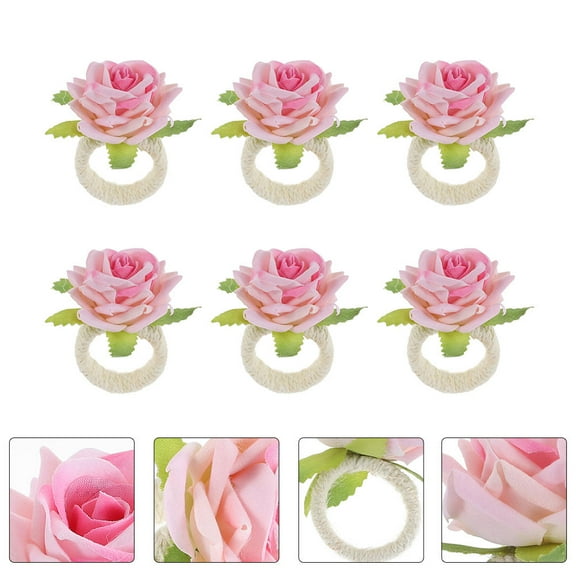 WRITWAA 6PCS Artificial Rose Napkin Floral Napkin Holders Table Decor Wedding Party Dining Accessories