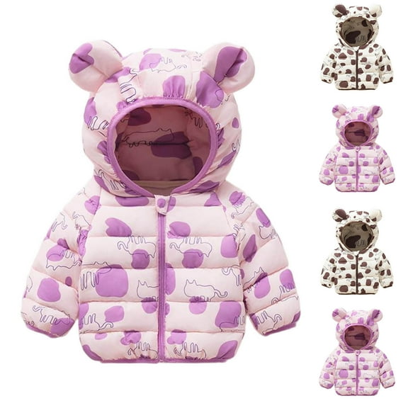 HAOTAGS Boys Girls Padded Jacket, Long Sleeve Hooded Down Jacket Full Zip Winter Coats Purple 3 Years