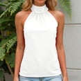 thumbnail image 4 of felwors Summer Sleeveless Neck Halter Tank Tops Back Pleated Casual Keyhole Cami Blouse White for Size M, 4 of 7