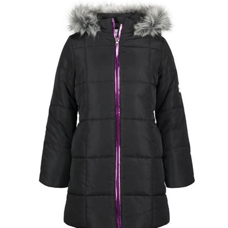 Calvin Klein Toddler Girls Black Metalliac Zipper Long Puffer, 2T