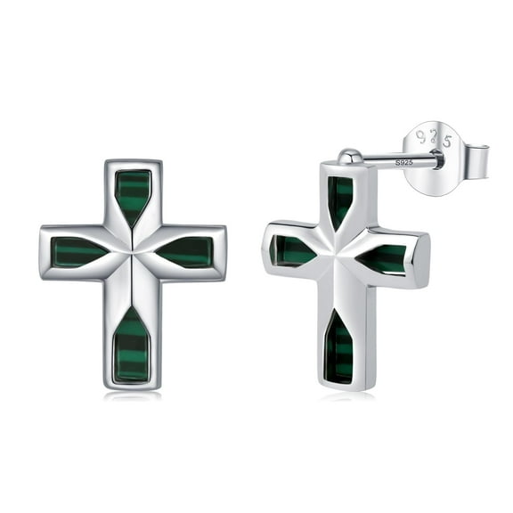 Midir&Etain Cross Earrings for Women 925 Sterling Silver Cross Malachite Stud Earring Jewelry Gifts Religion Earrings Jewelry