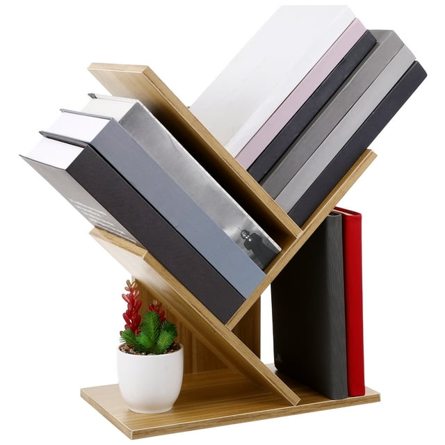 KAKOWELY 3 Layers Wooden Bookcases Tabletop Tree Bookshelf Small Desktop Bookcase Fashion Storage Rack Estanteria,15.94"X11.81"X6.3"